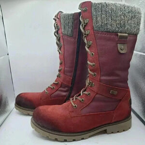 NEW Remonte D7477 Womens sz 7 US Boot Red Combat Knit Lace Up Mid Calf Size 38